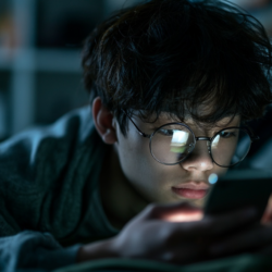 Boy using smartohone at home