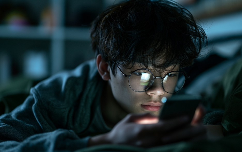 Boy using smartohone at home
