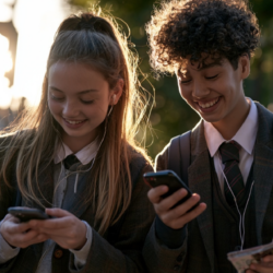Children using smartphones