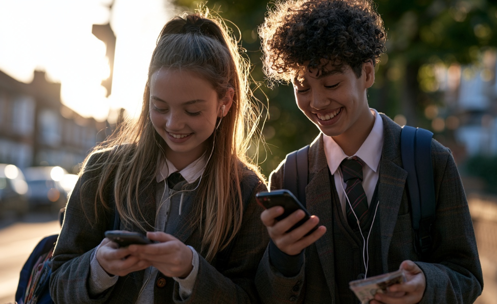 Children using smartphones